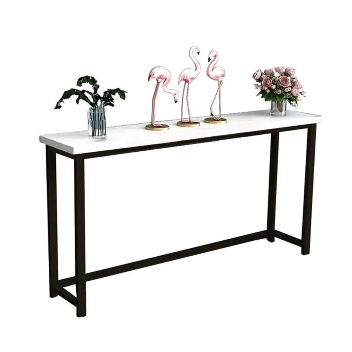 Stain Resistant Rectangular White Metal Legs Console Table Image - 4