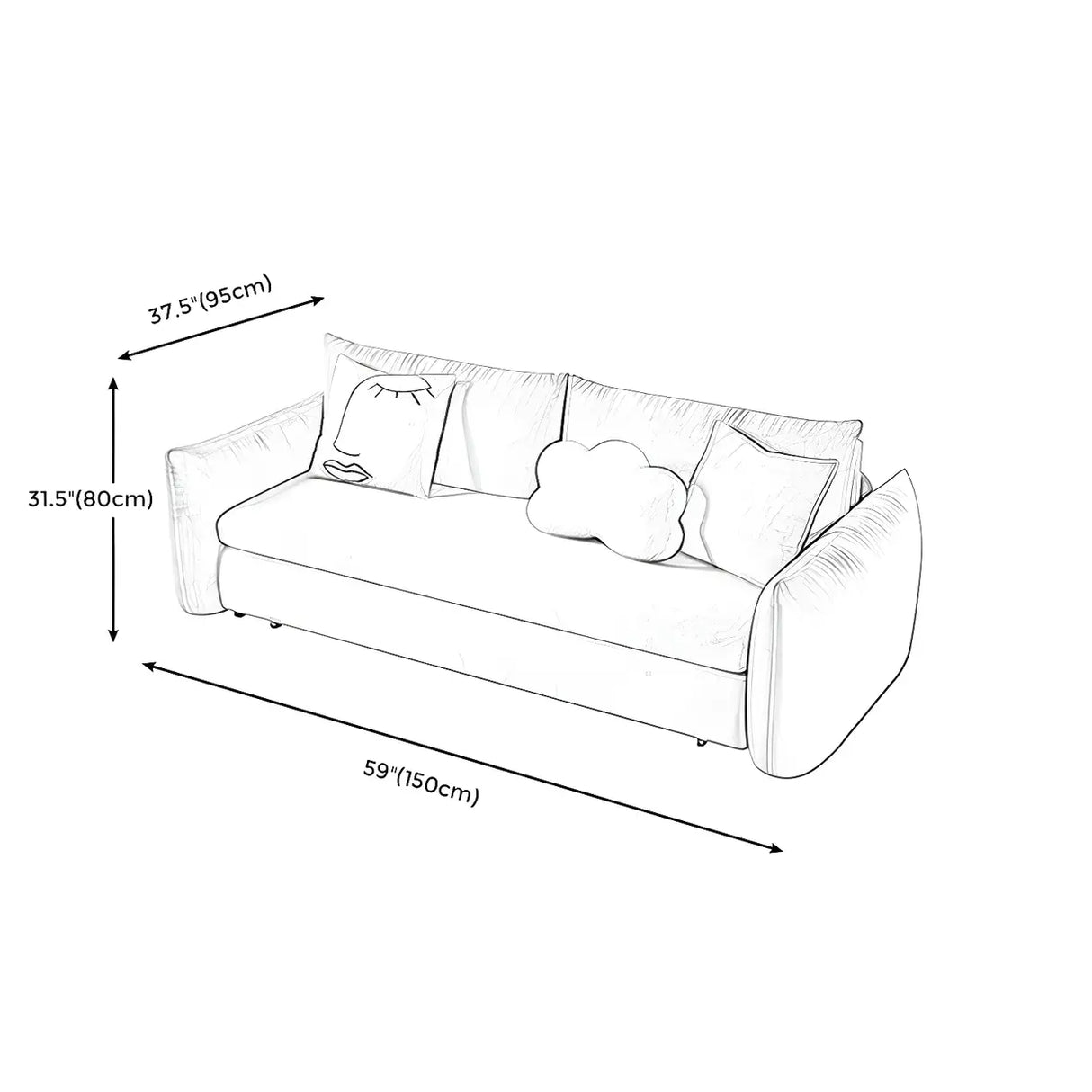 Stain Resistant Square Arm Metal Frame Sofa Bed 