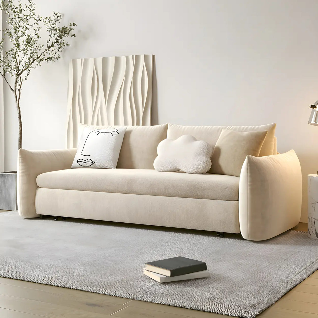 Stain Resistant Square Arm Metal Frame Sofa Bed Image - 2