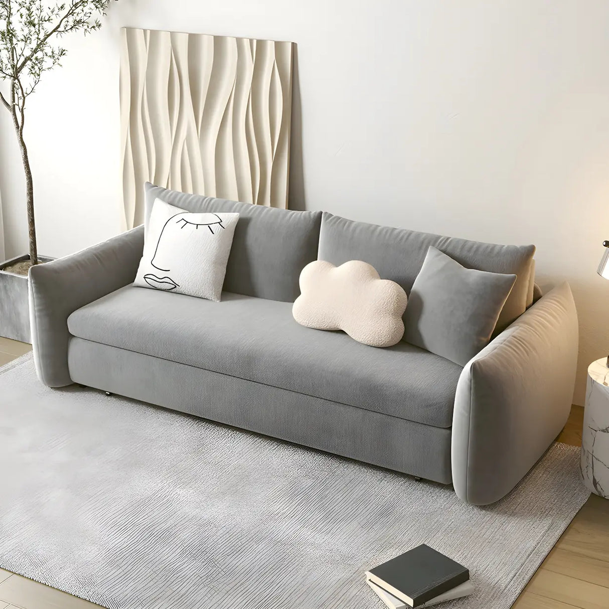 Stain Resistant Square Arm Metal Frame Sofa Bed Image - 4
