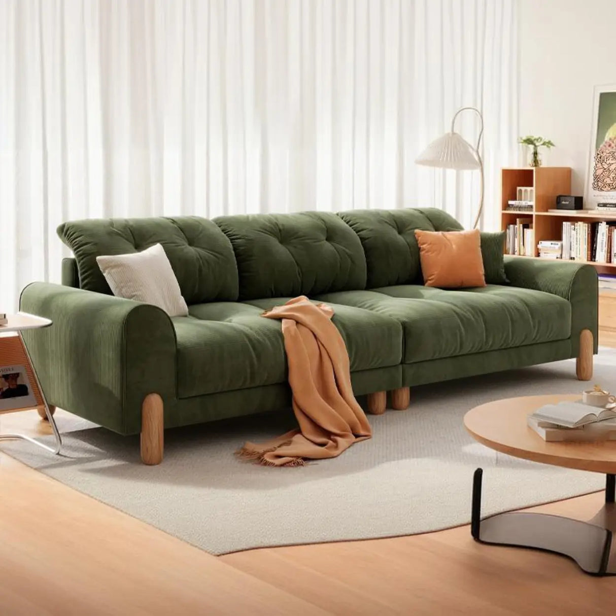 Stain Resistant Velvet Tufted Back Flared Arm Sofa Image - 3