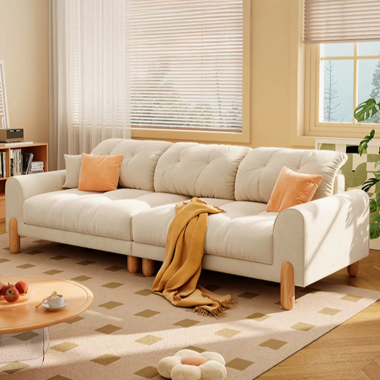 Stain Resistant Velvet Tufted Back Flared Arm Sofa Image - 4