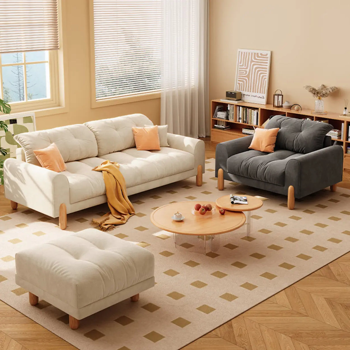 Stain Resistant Velvet Tufted Back Flared Arm Sofa Image - 5