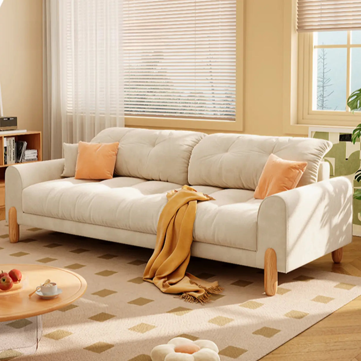 Stain Resistant Velvet Tufted Back Flared Arm Sofa Image - 6
