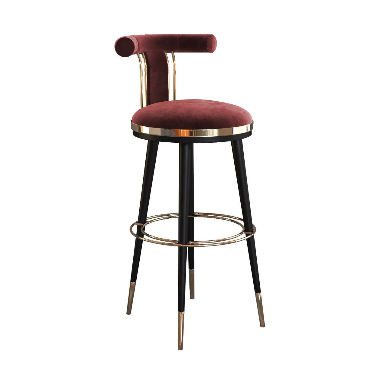 Stainless Steel Frame Round Bar Stool with Curved Back Image - 7