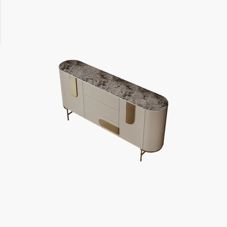 Stainless Steel Oval Marble-Top Storage Console Table Image - 2