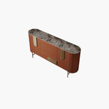 Stainless Steel Oval Marble-Top Storage Console Table Image - 3