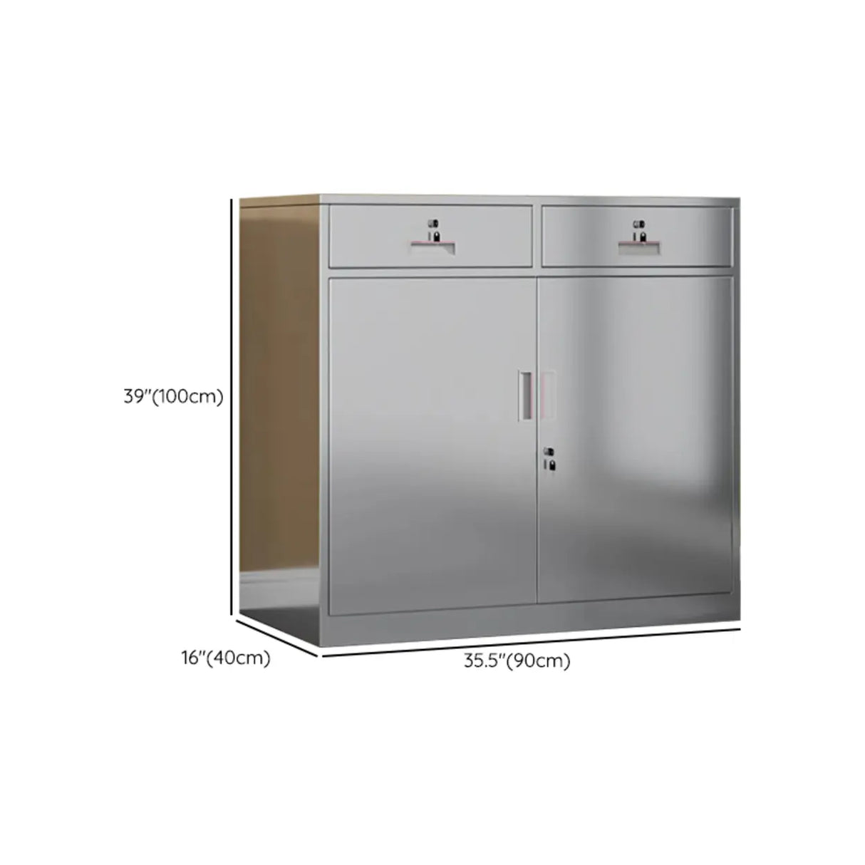 Stainless Steel Vertical Silver Filing Cabinet with Lock 