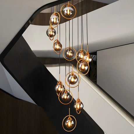 Stairwell Large Glass Globe Pendant Light Multi-Light Image - 1