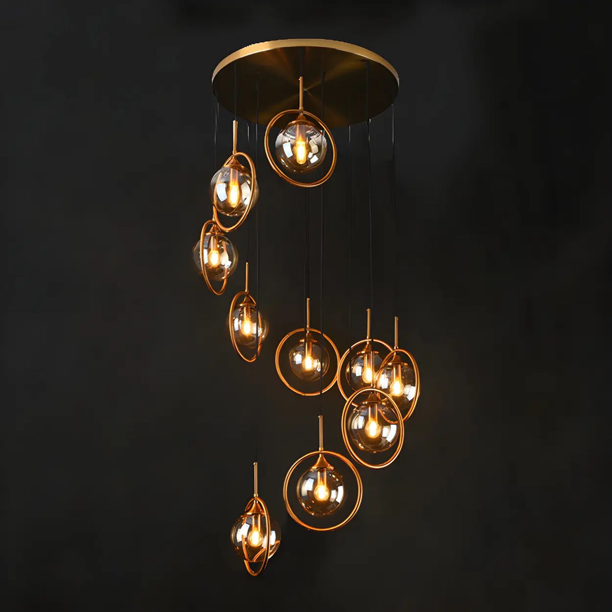 Stairwell Large Glass Globe Pendant Light Multi-Light Image - 10