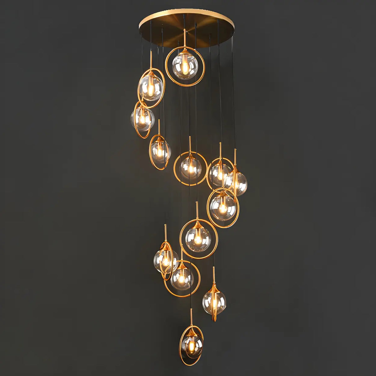 Stairwell Large Glass Globe Pendant Light Multi-Light Image - 11
