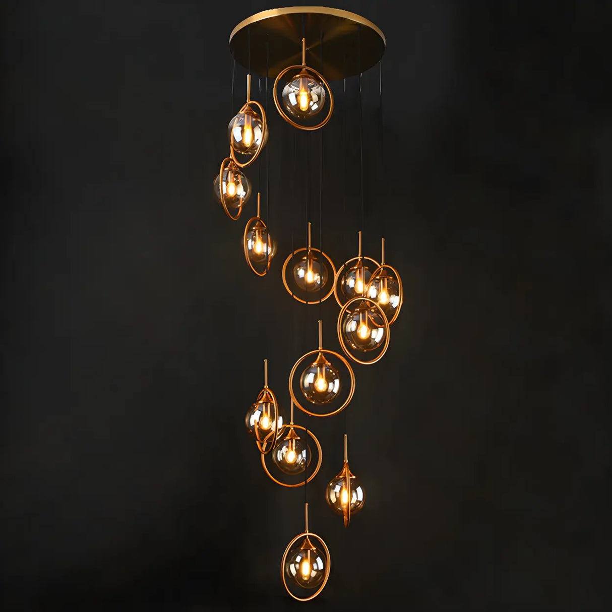 Stairwell Large Glass Globe Pendant Light Multi-Light Image - 3