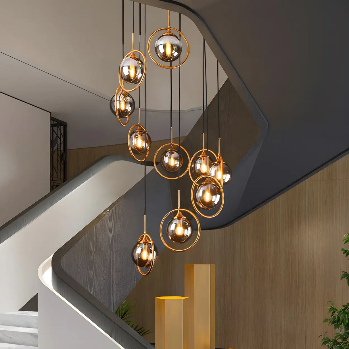 Stairwell Large Glass Globe Pendant Light Multi-Light Image - 8
