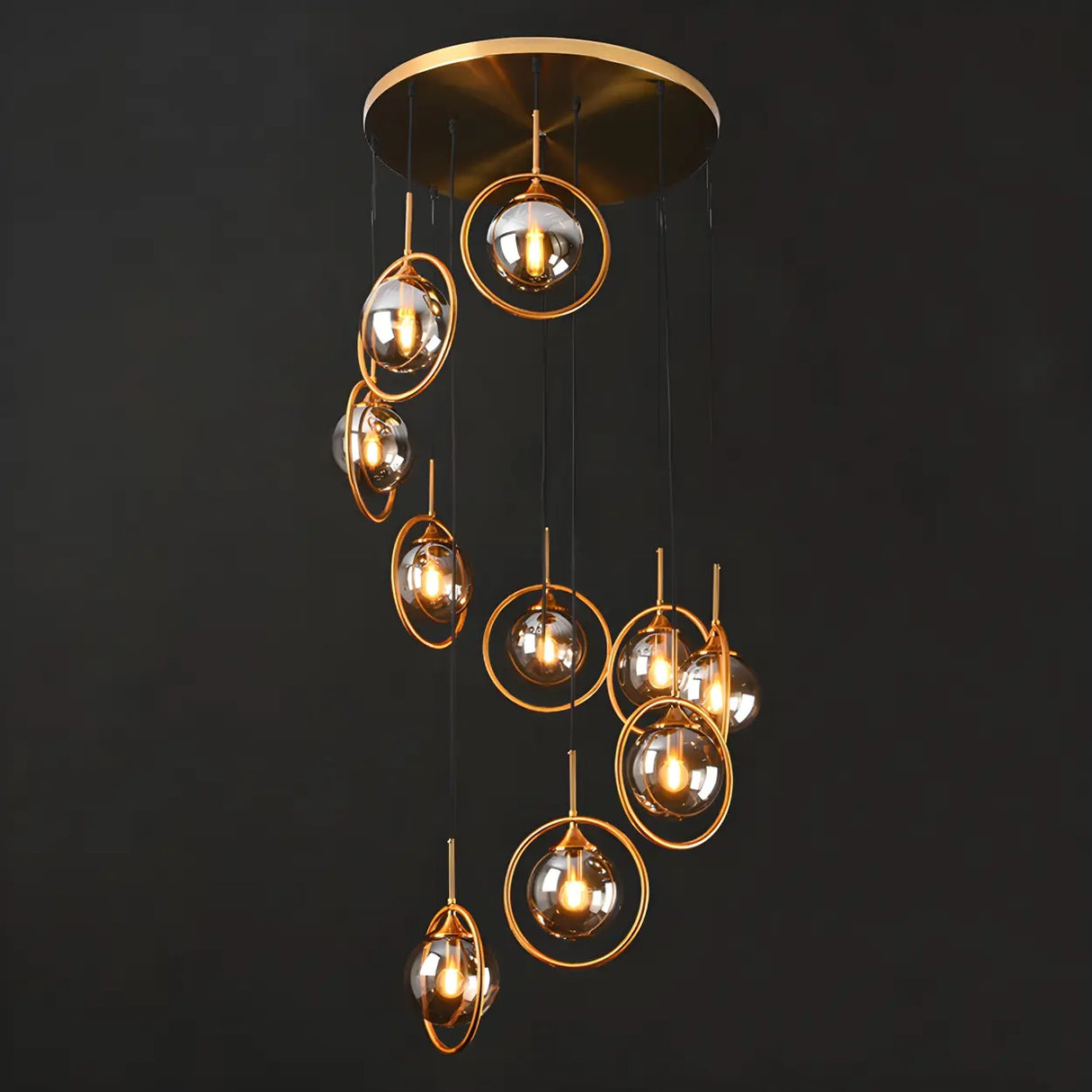 Stairwell Large Glass Globe Pendant Light Multi-Light Image - 9