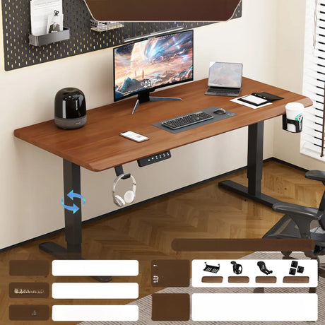Standard Adjustable T-Shape Timber Computer Desk Image - 2
