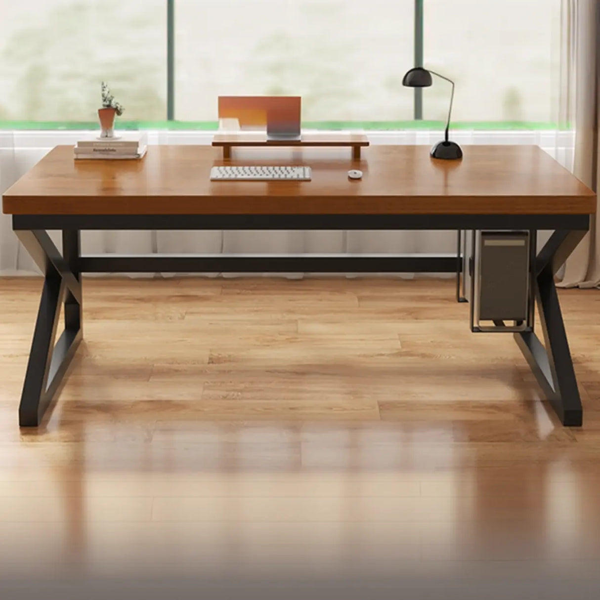  Standard Double Wooden Rectangular Computer Desk Image - 8