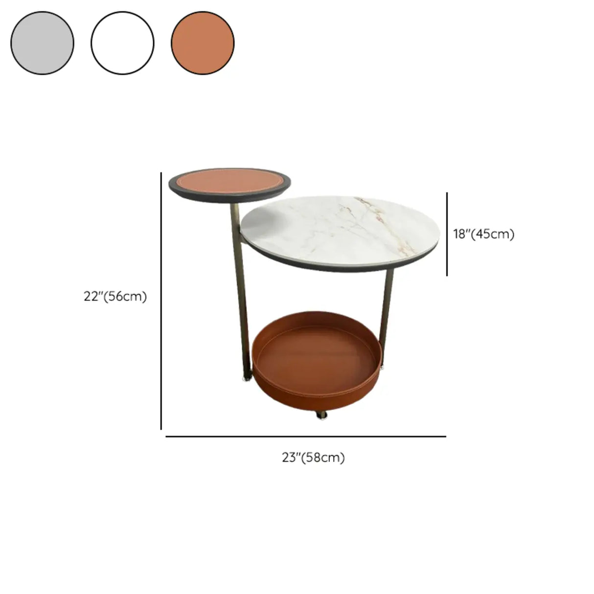 Standard Height Grey Steel Base Round Marble End Table 