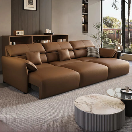 Standard Leather Pillow Back Brown 3-Seater Sofa Bed Image - 1