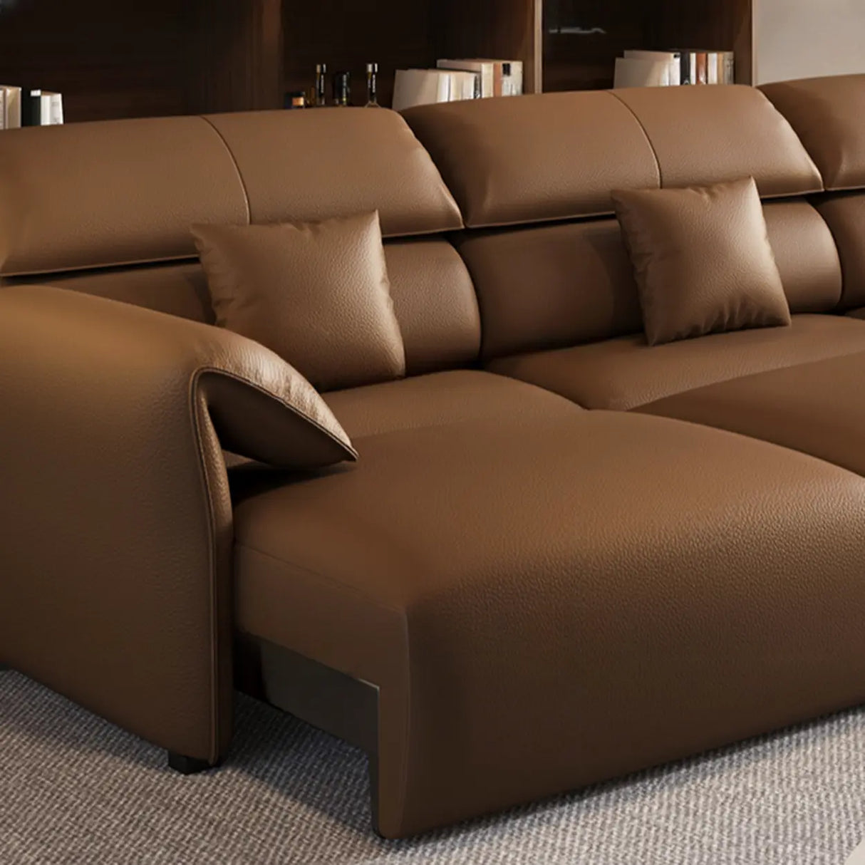 Standard Leather Pillow Back Brown 3-Seater Sofa Bed Image - 10