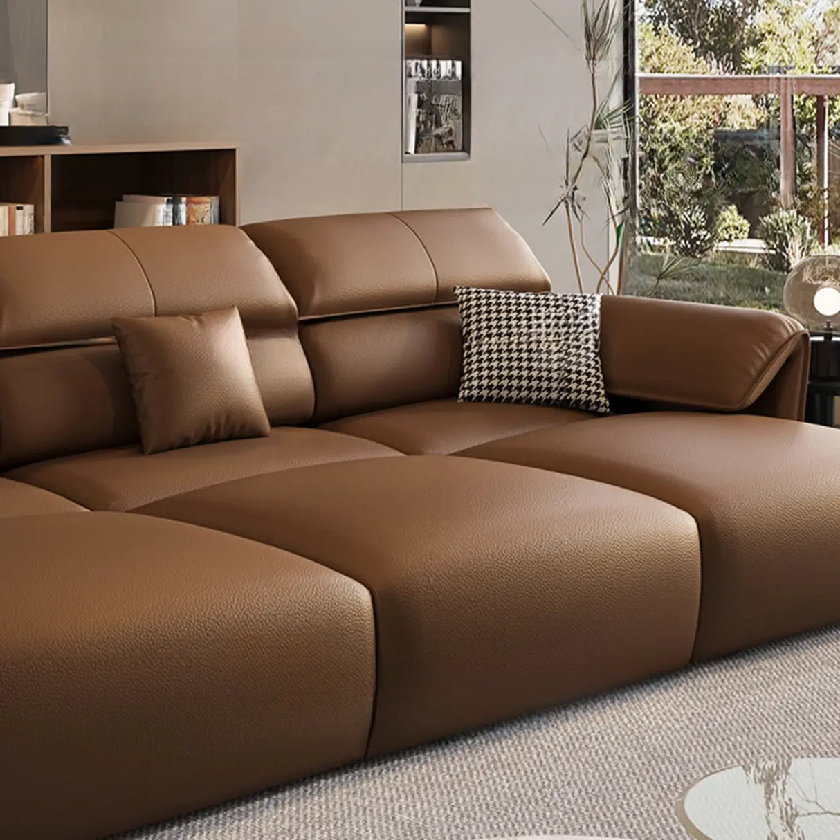 Standard Leather Pillow Back Brown 3-Seater Sofa Bed Image - 11