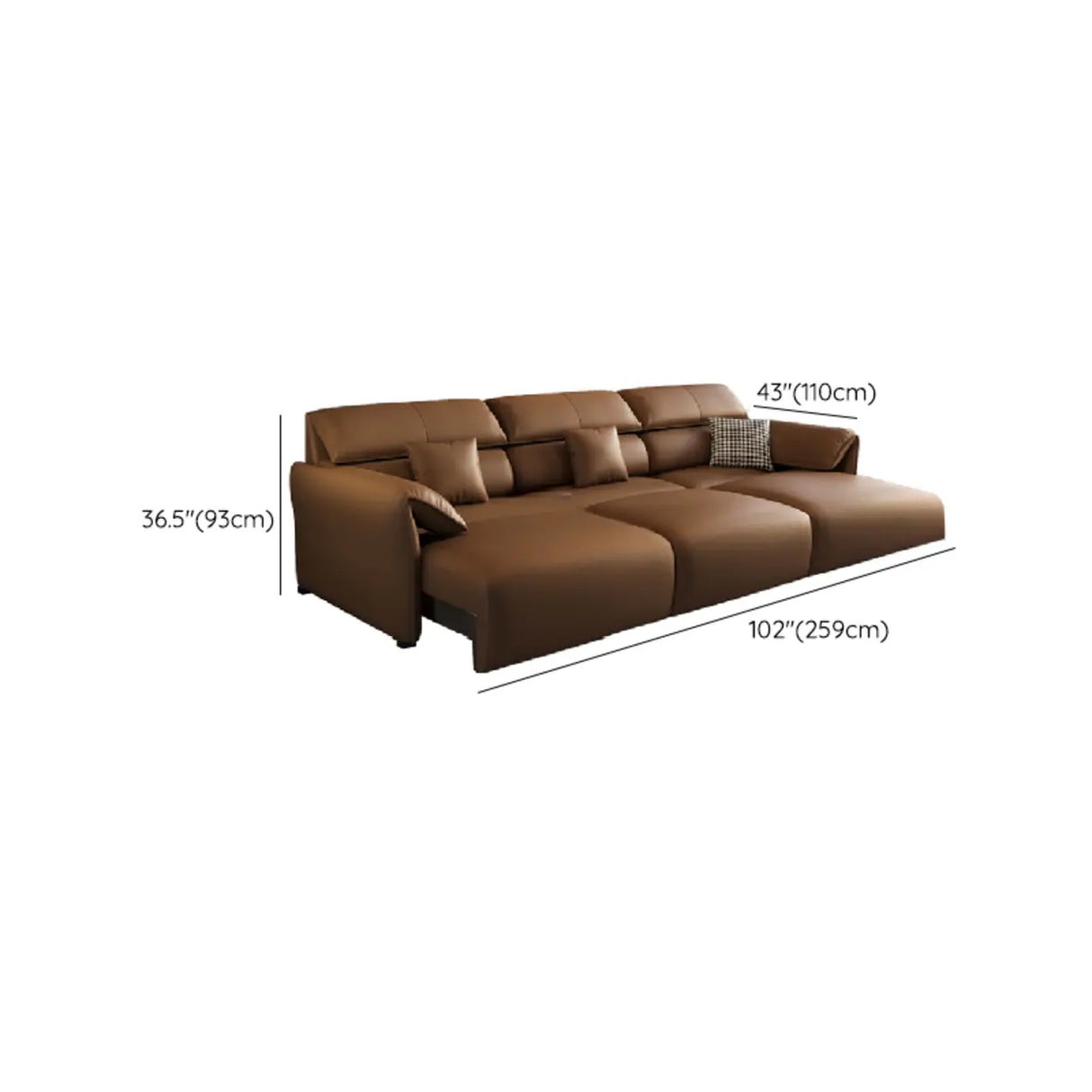 Standard Leather Pillow Back Brown 3-Seater Sofa Bed 