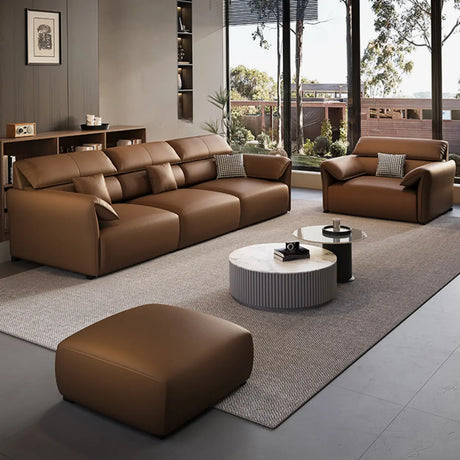 Standard Leather Pillow Back Brown 3-Seater Sofa Bed Image - 2