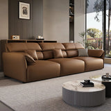 Standard Leather Pillow Back Brown 3-Seater Sofa Bed Image - 3