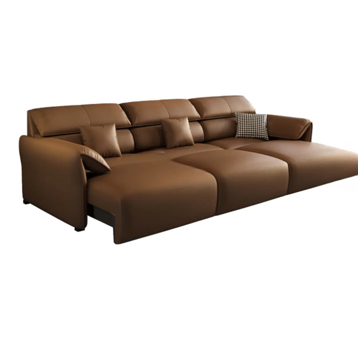 Standard Leather Pillow Back Brown 3-Seater Sofa Bed Image - 4