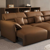 Standard Leather Pillow Back Brown 3-Seater Sofa Bed Image - 6