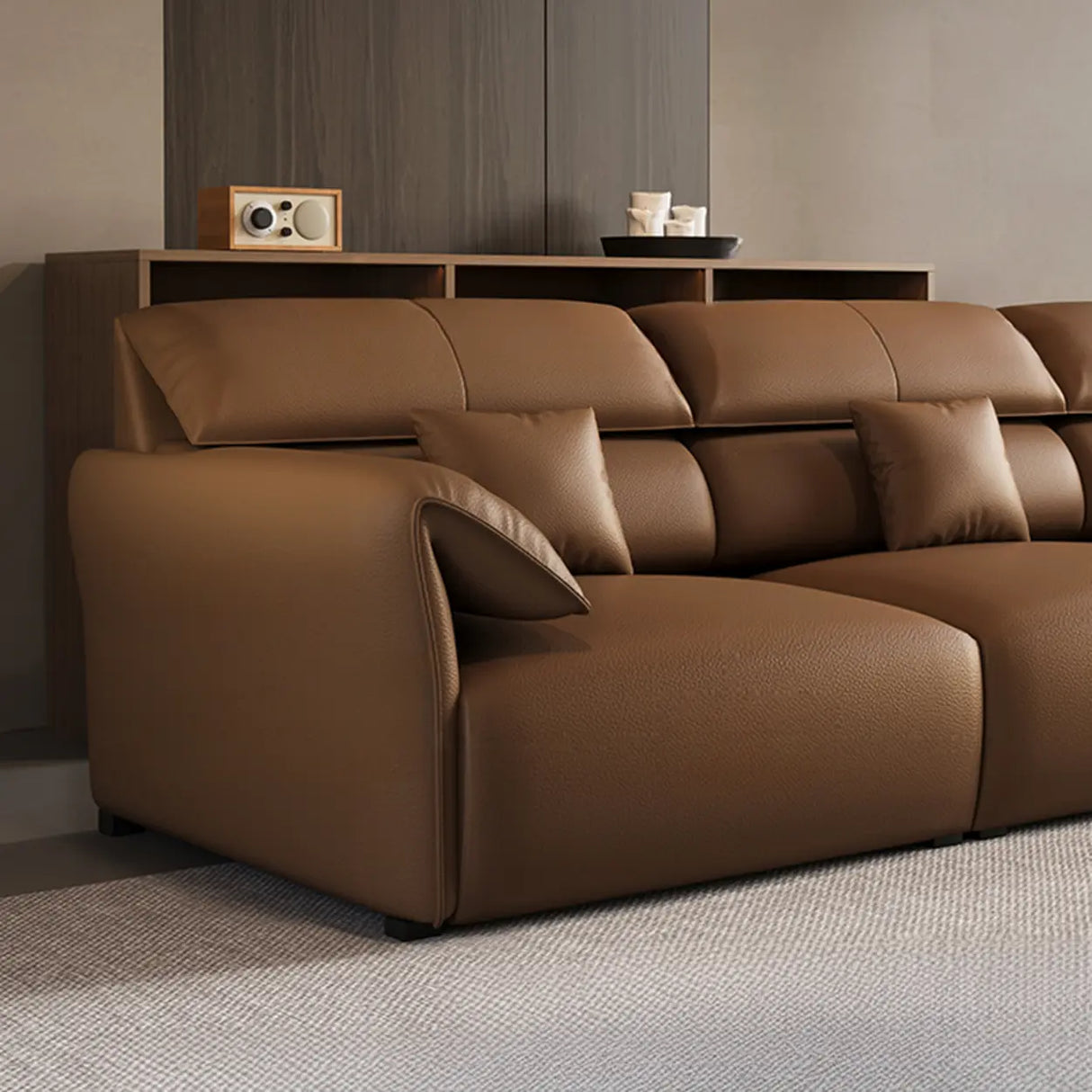 Standard Leather Pillow Back Brown 3-Seater Sofa Bed Image - 9
