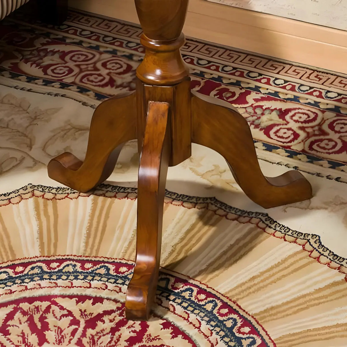 Standard Round Wood Frame Brown Tripod End Table Image - 13