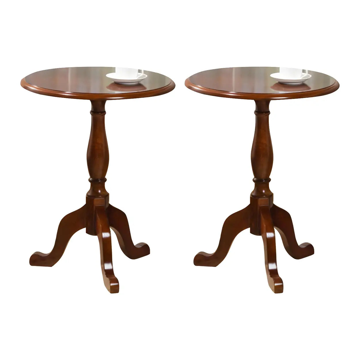 Standard Round Wood Frame Brown Tripod End Table Image - 7