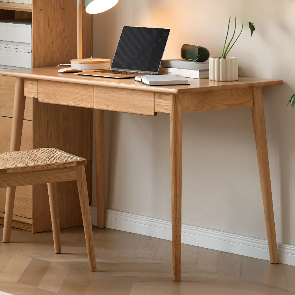 Standard Single Wooden Computer Desk with Drawers Image - 1