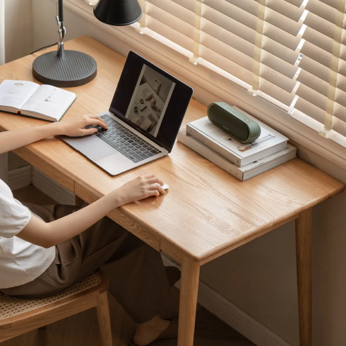 Standard Single Wooden Computer Desk with Drawers Image - 11