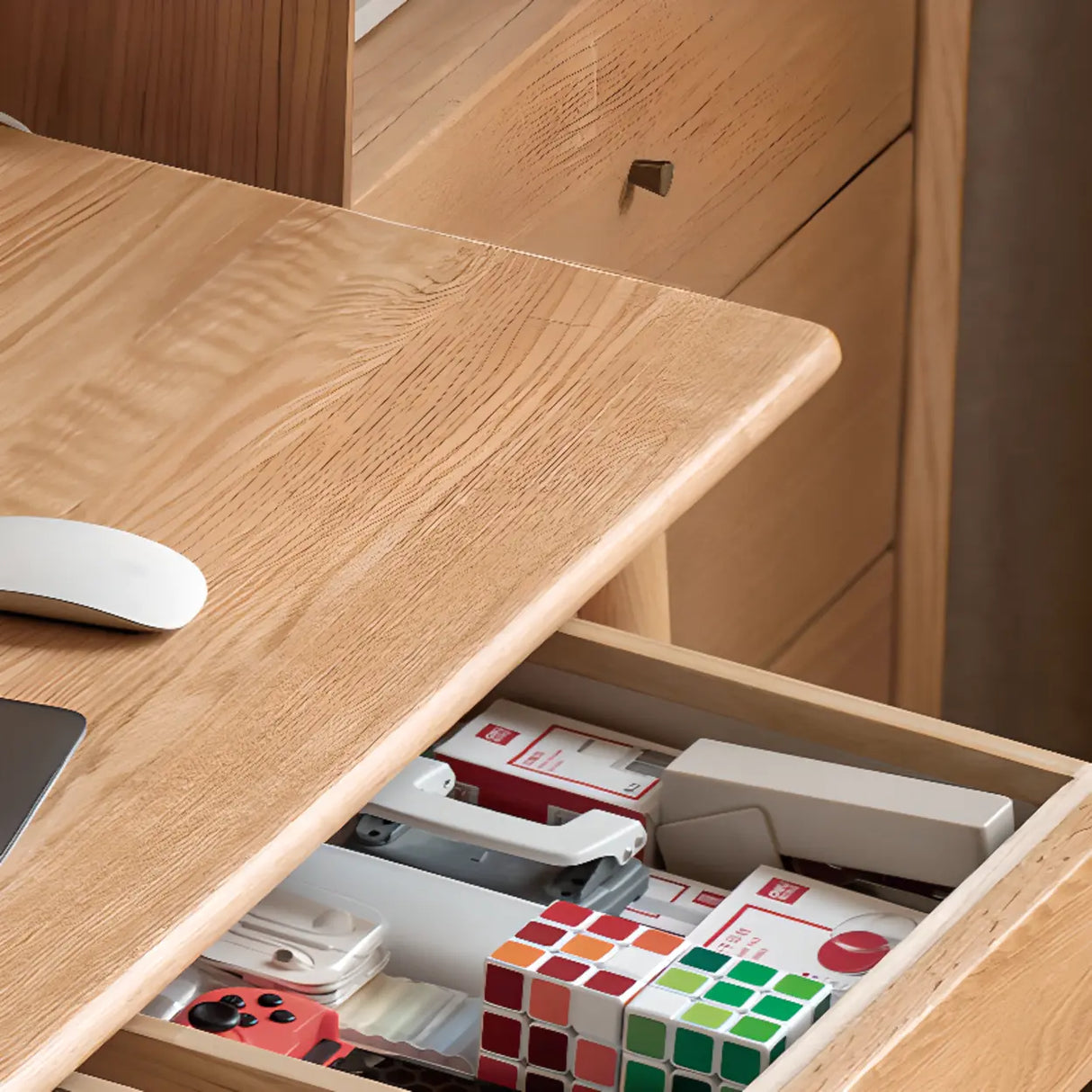 Standard Single Wooden Computer Desk with Drawers Image - 12