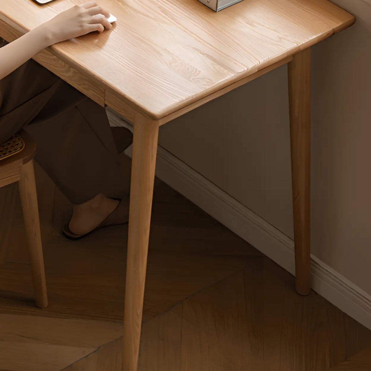 Standard Single Wooden Computer Desk with Drawers Image - 13
