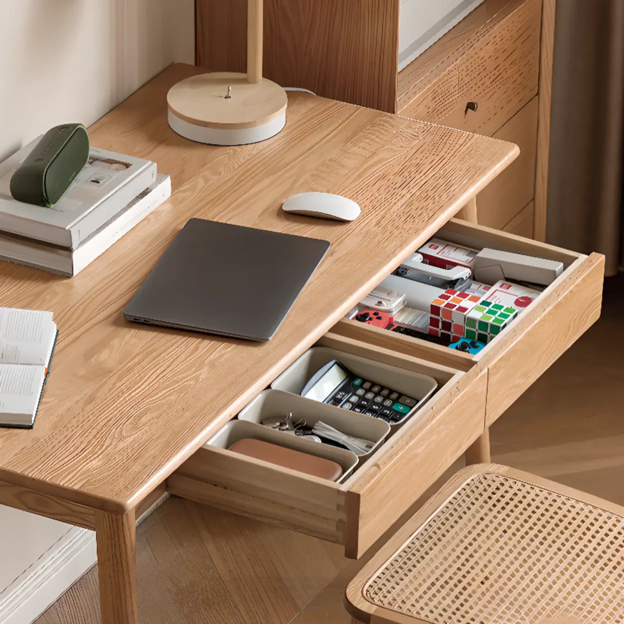 Standard Single Wooden Computer Desk with Drawers Image - 14