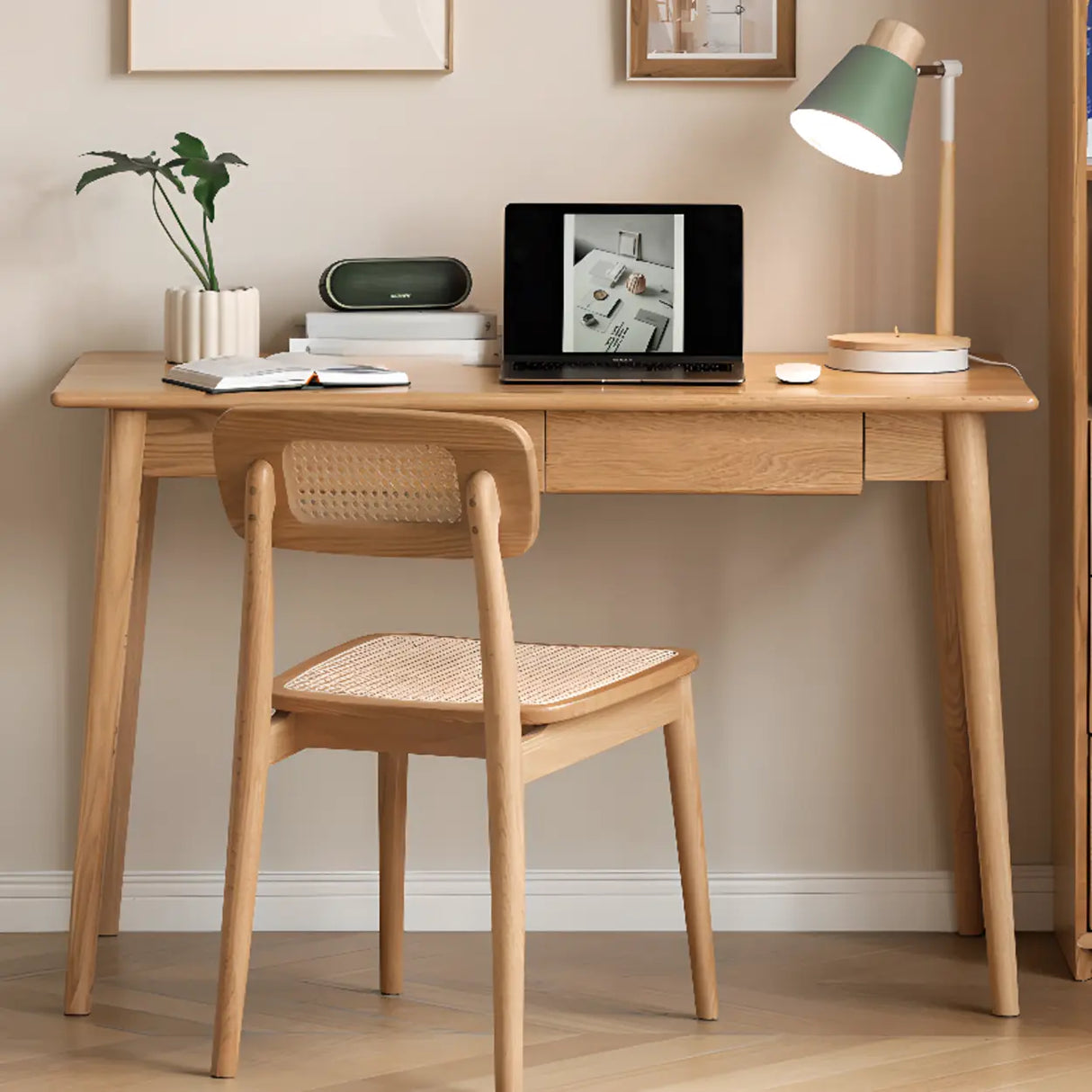 Standard Single Wooden Computer Desk with Drawers Image - 22