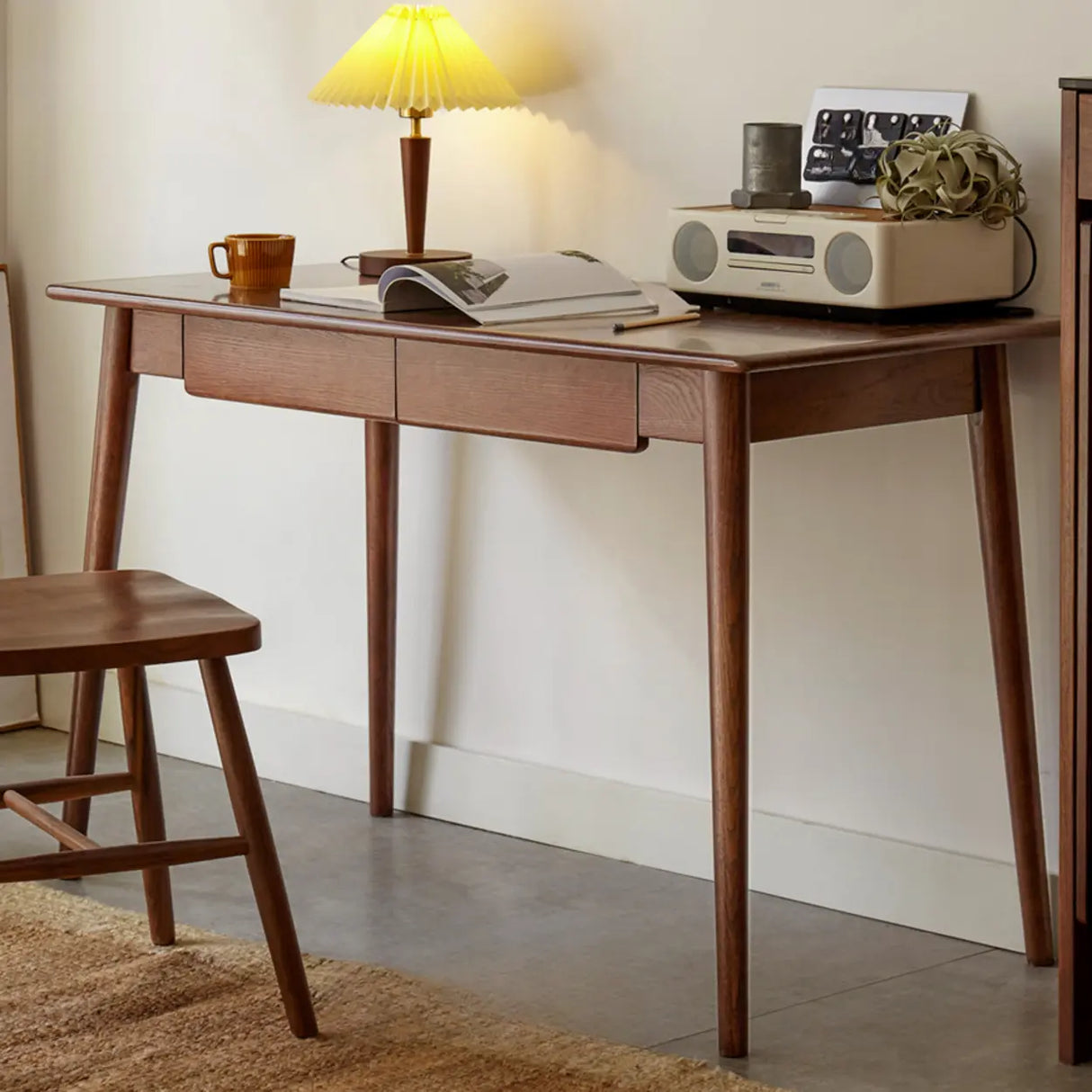 Standard Single Wooden Computer Desk with Drawers Image - 6
