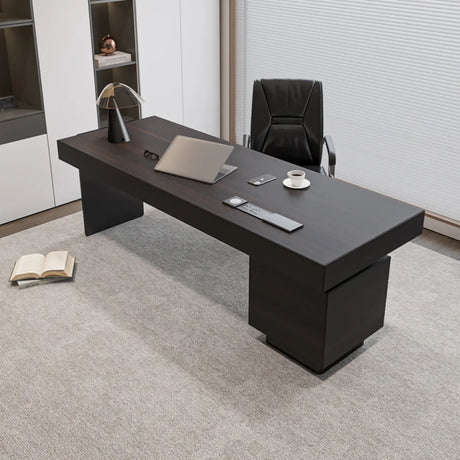 Standard Walnut Wooden Computer Desk with Drawers Image - 1