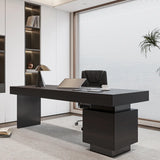 Standard Walnut Wooden Computer Desk with Drawers Image - 2