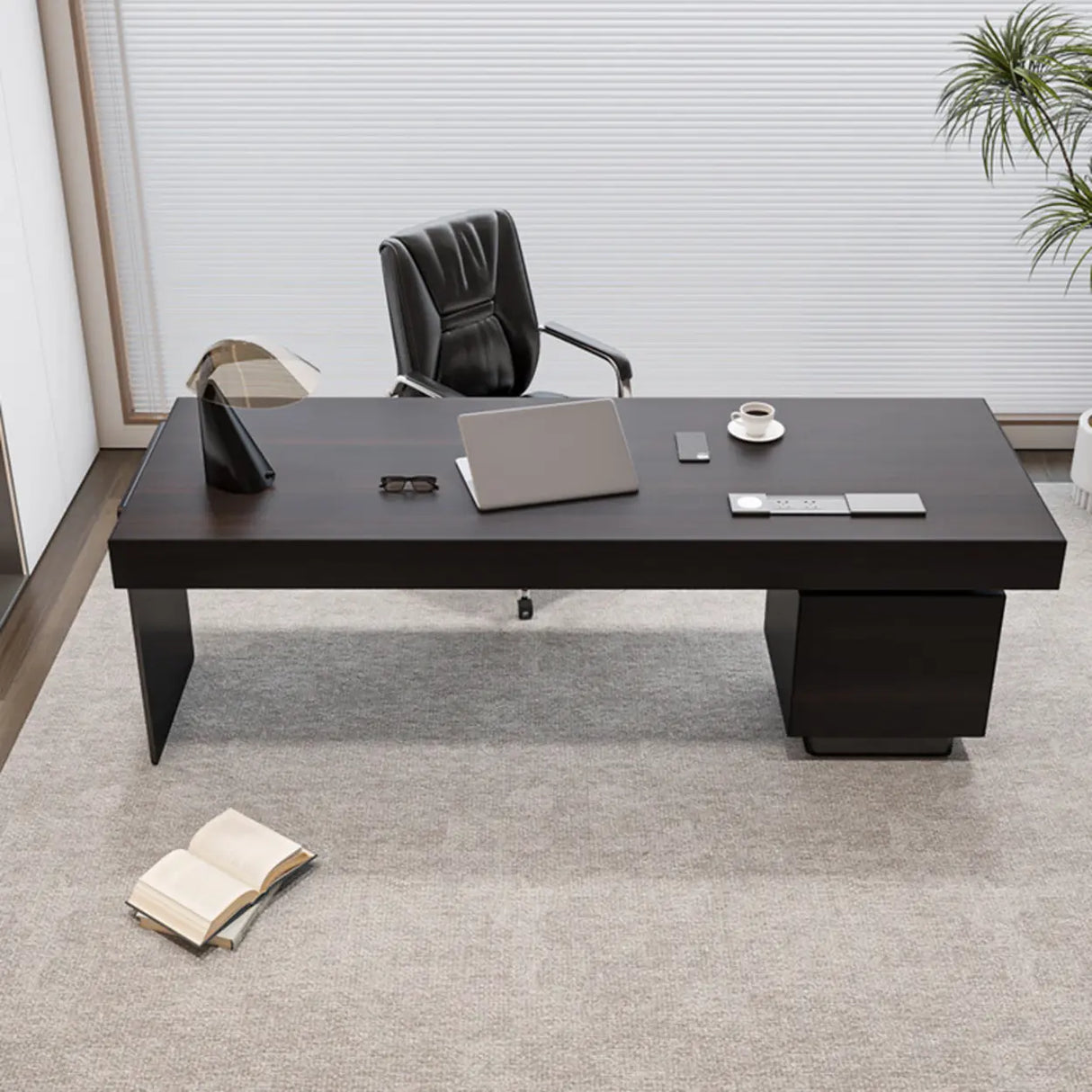 Standard Walnut Wooden Computer Desk with Drawers Image - 4