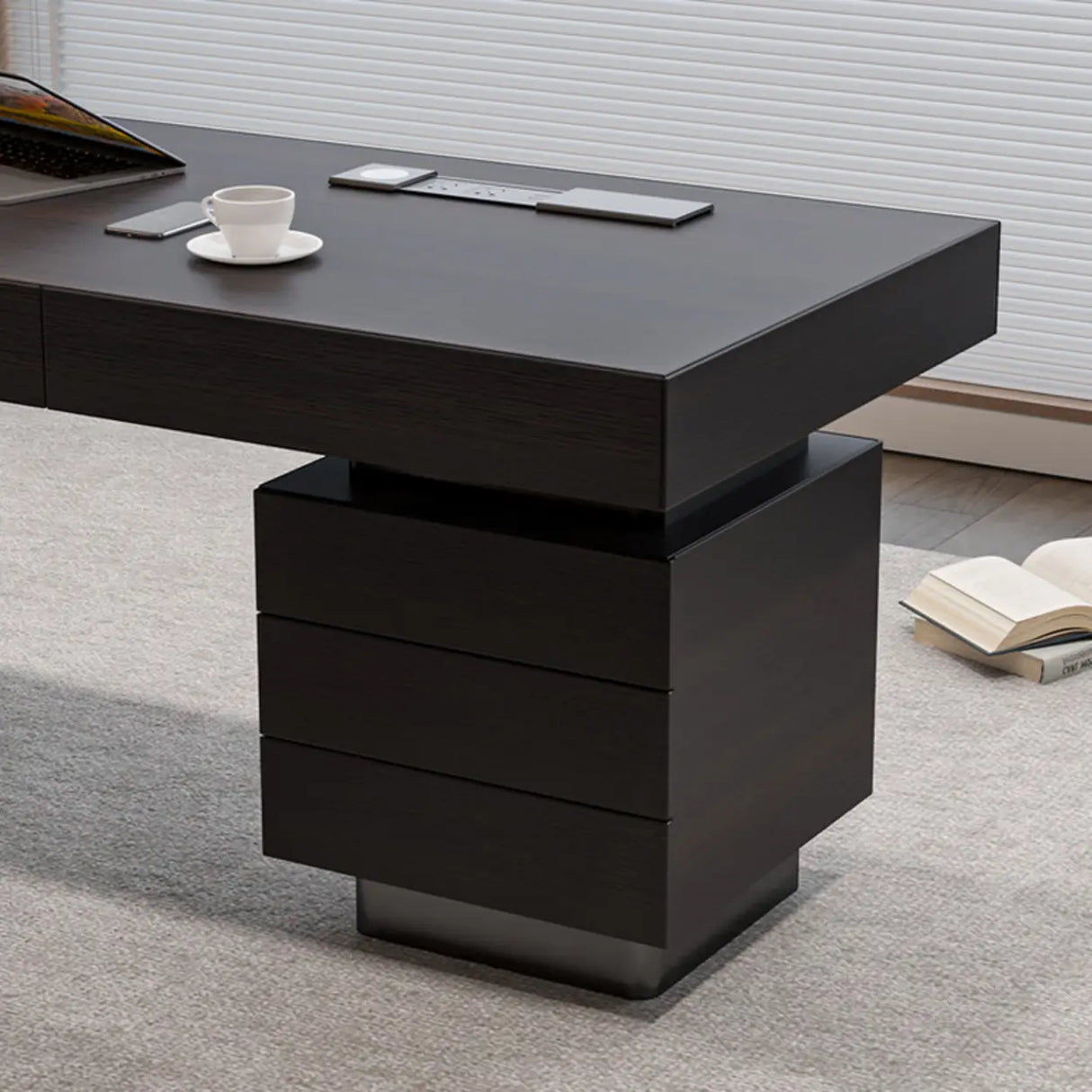 Standard Walnut Wooden Computer Desk with Drawers Image - 5