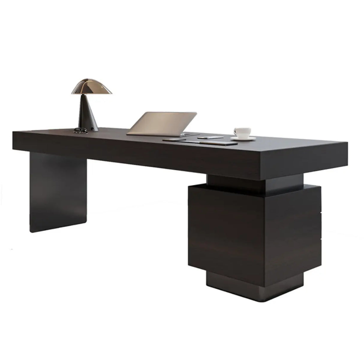 Standard Walnut Wooden Computer Desk with Drawers Image - 6