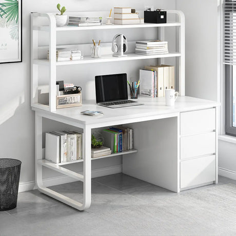 Standard Wooden Computer Desk with Drawers and Shelves Image - 1