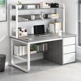 Standard Wooden Computer Desk with Drawers and Shelves Image - 10