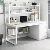 Standard Wooden Computer Desk with Drawers and Shelves Image - 12