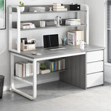 Standard Wooden Computer Desk with Drawers and Shelves Image - 14