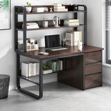 Standard Wooden Computer Desk with Drawers and Shelves Image - 15