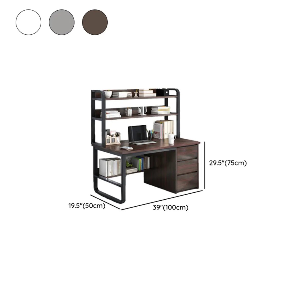 Standard Wooden Computer Desk with Drawers and Shelves 